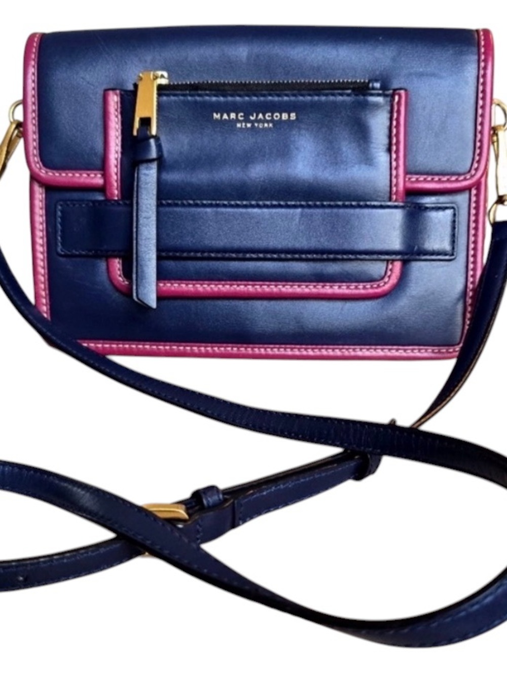 Marc Jacobs Navy with Pink Trim Leather Crossbody Shoulder Bag